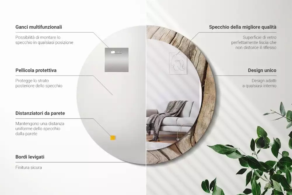 Espelho decorativo redondo Madeira rachada