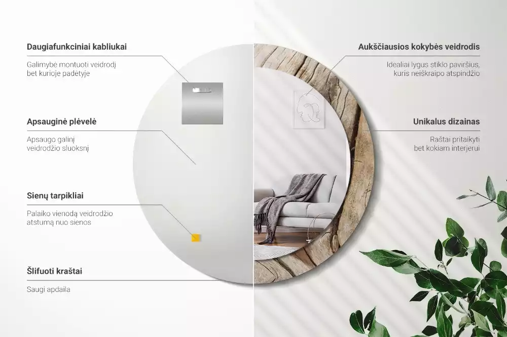 Espelho decorativo redondo Madeira rachada