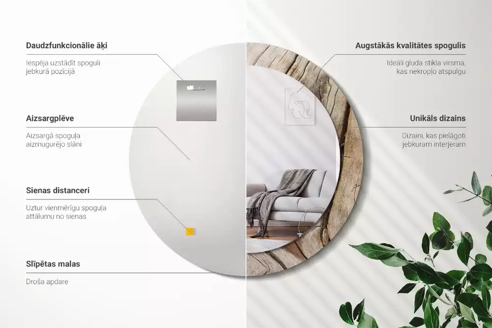 Espelho decorativo redondo Madeira rachada