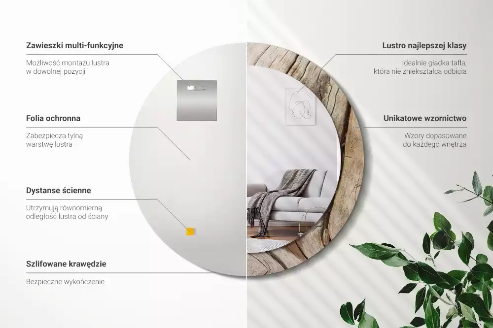 Espelho decorativo redondo Madeira rachada