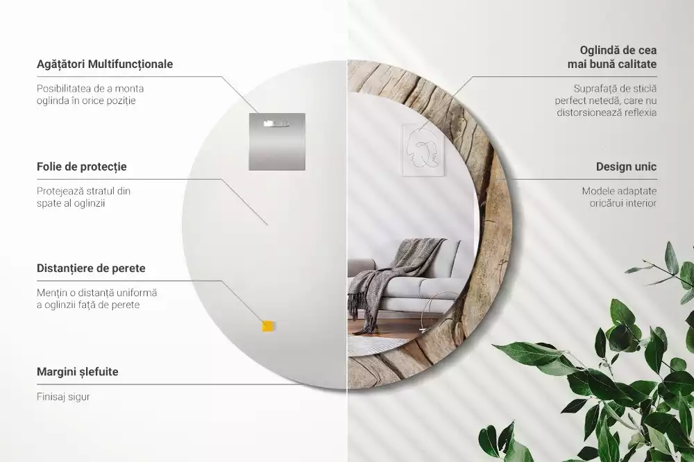 Espelho decorativo redondo Madeira rachada