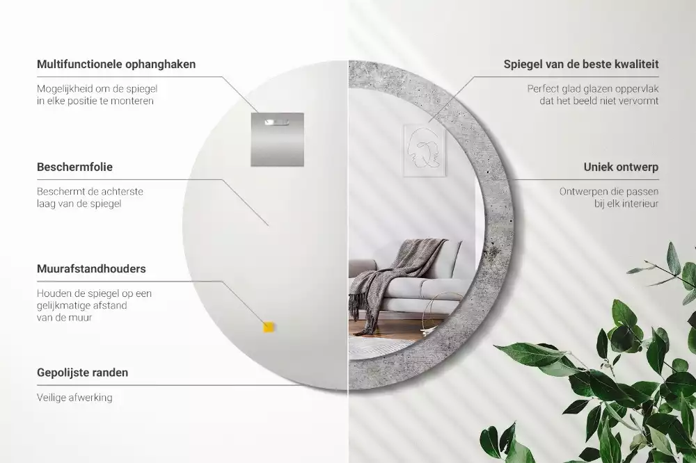 Espelho redondo decorativo Concreto cinza