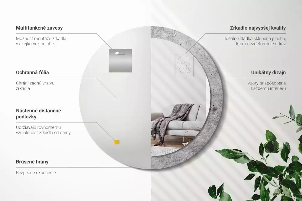 Espelho redondo decorativo Concreto cinza