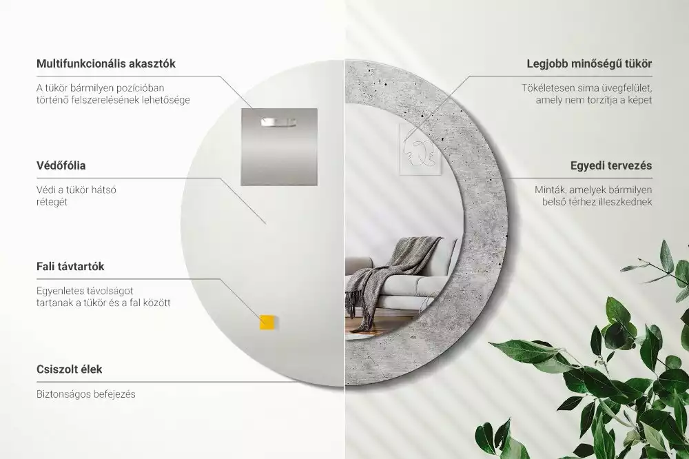 Espelho redondo decorativo Concreto cinza