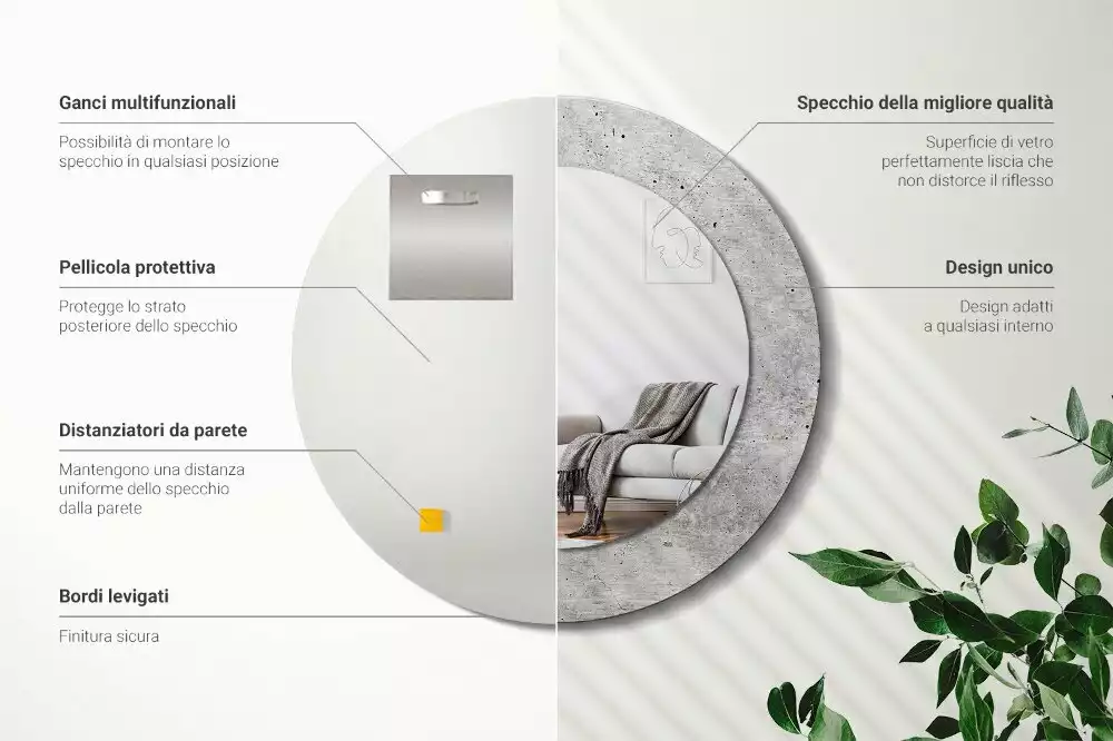 Espelho redondo decorativo Concreto cinza