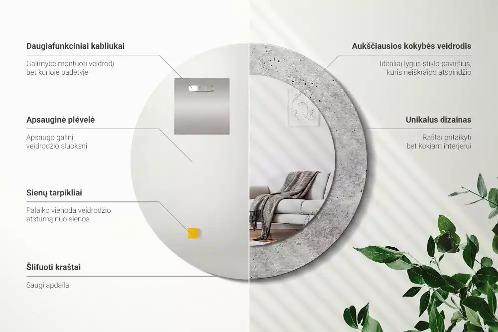 Espelho redondo decorativo Concreto cinza