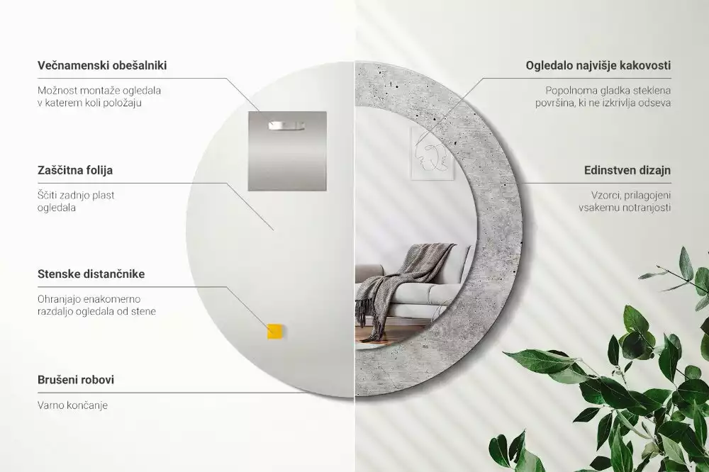 Espelho redondo decorativo Concreto cinza