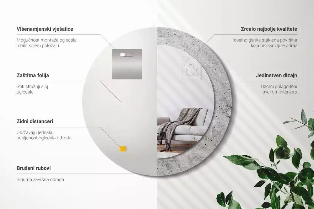 Espelho redondo decorativo Concreto cinza