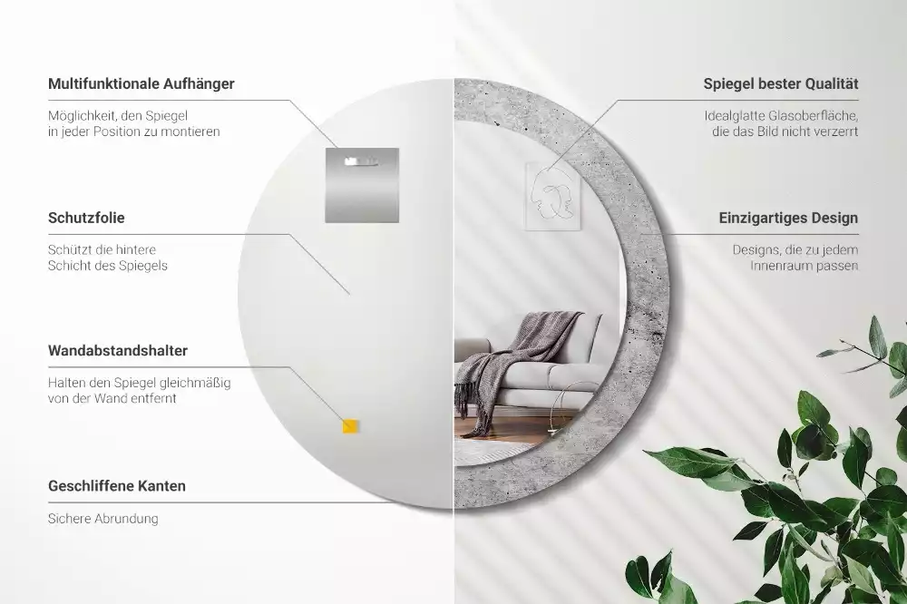 Espelho redondo decorativo Concreto cinza