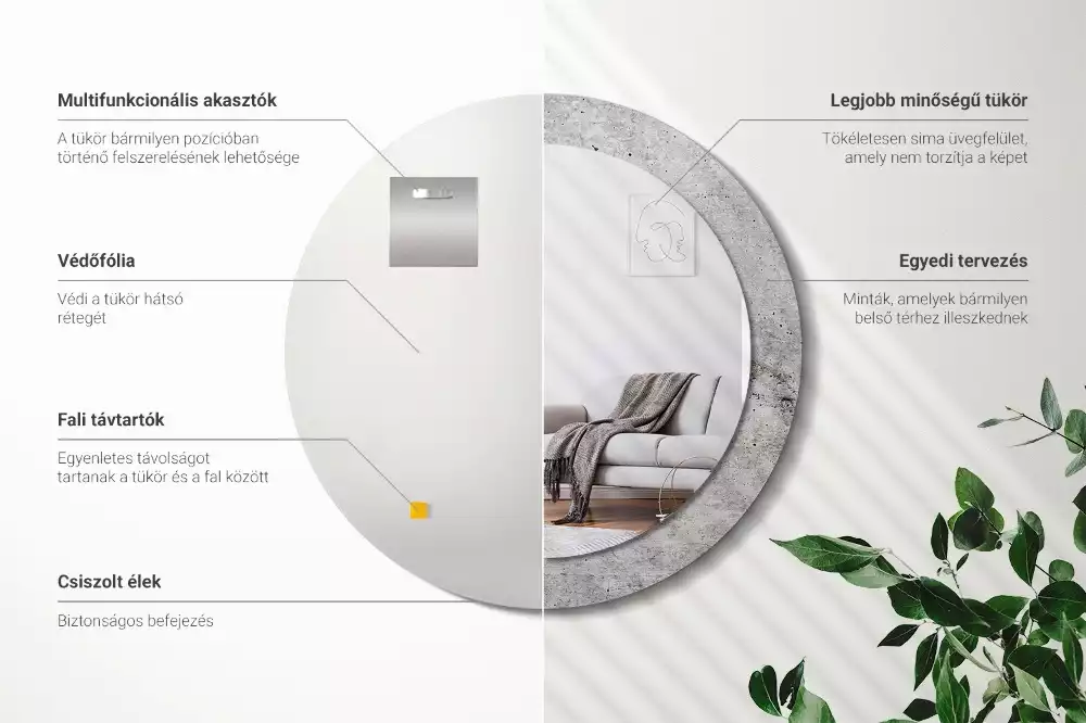 Espelho redondo decorativo Concreto cinza