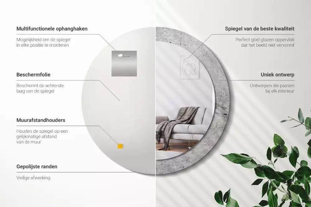 Espelho redondo decorativo Concreto cinza