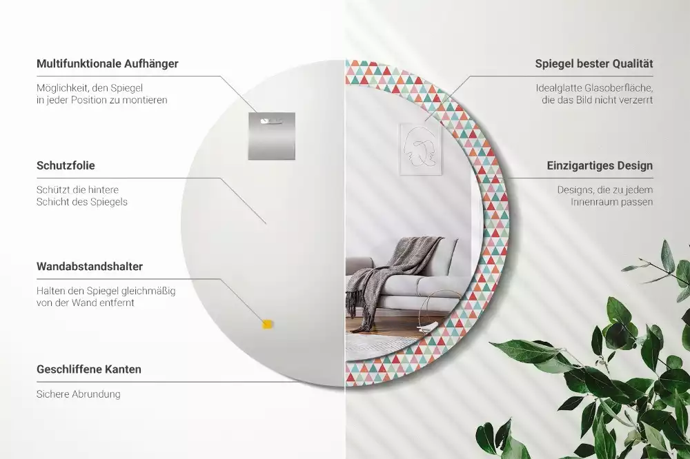 Espelho redondo decorativo Padrão geométrico