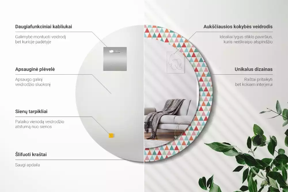 Espelho redondo decorativo Padrão geométrico