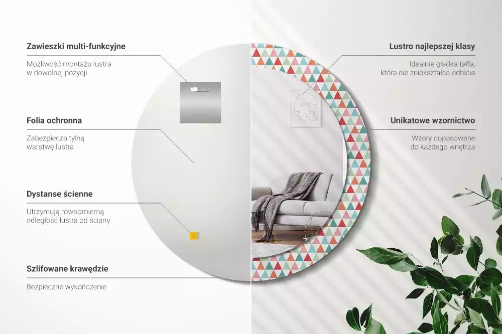 Espelho redondo decorativo Padrão geométrico