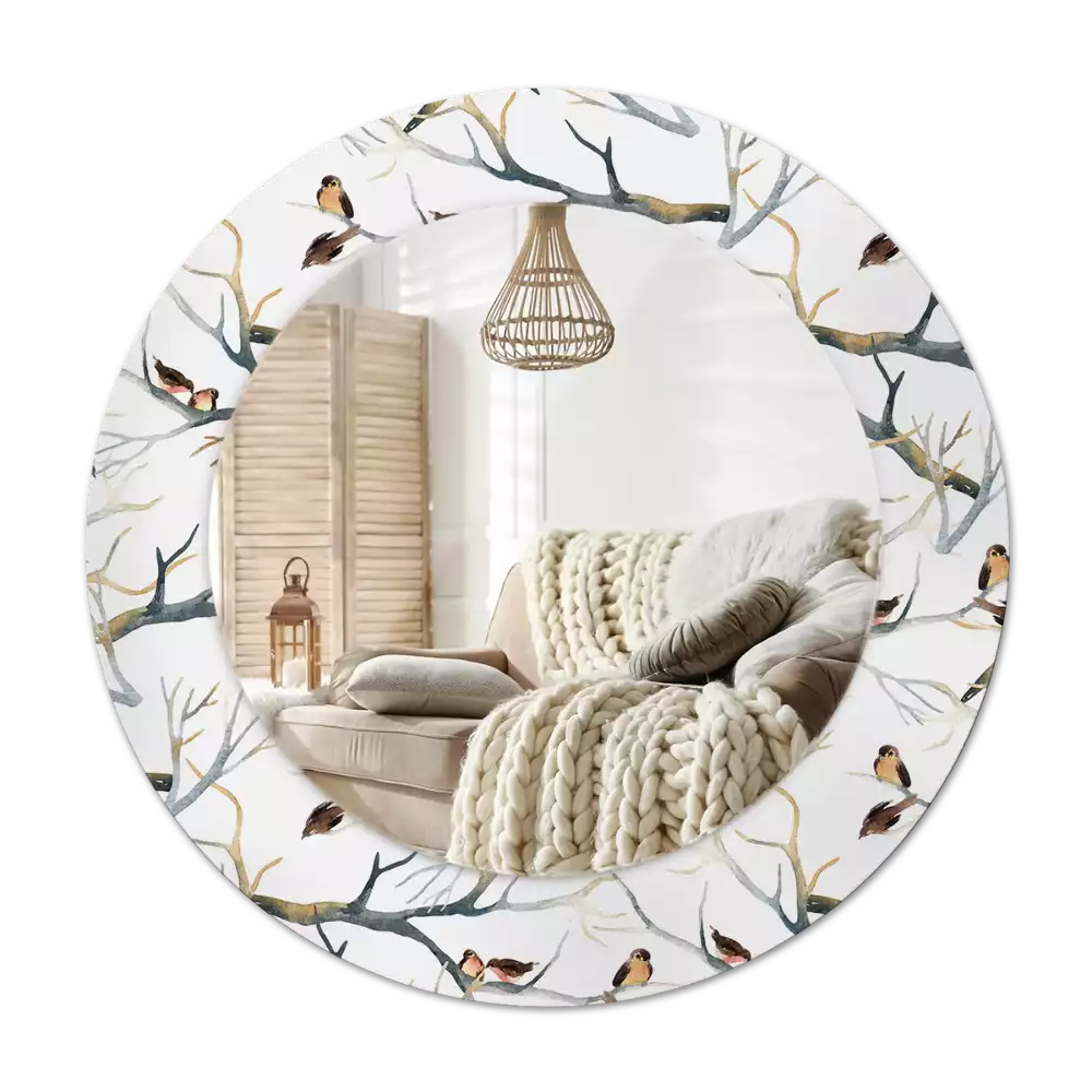 Espelho decorativo redondo Pardais pássaros galhos