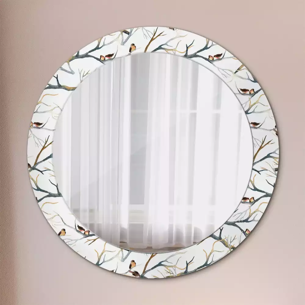 Espelho decorativo redondo Pardais pássaros galhos