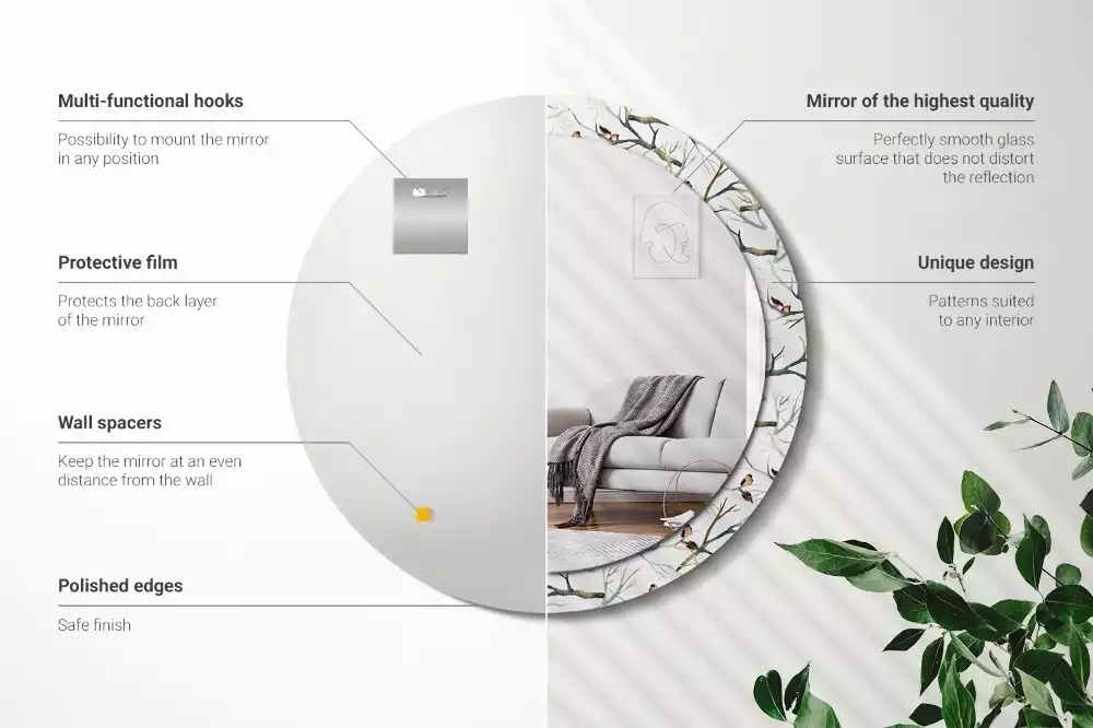 Espelho decorativo redondo Pardais pássaros galhos