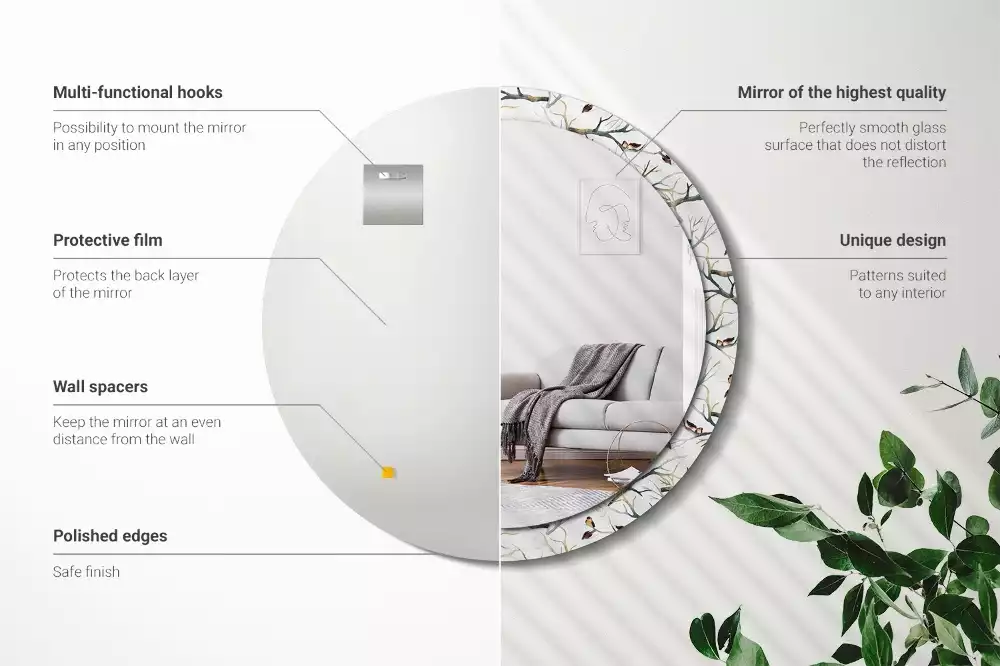 Espelho decorativo redondo Pardais pássaros galhos