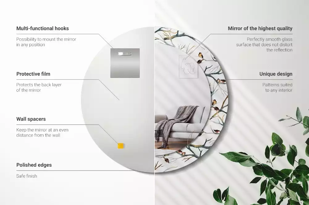 Espelho decorativo redondo Pardais pássaros galhos