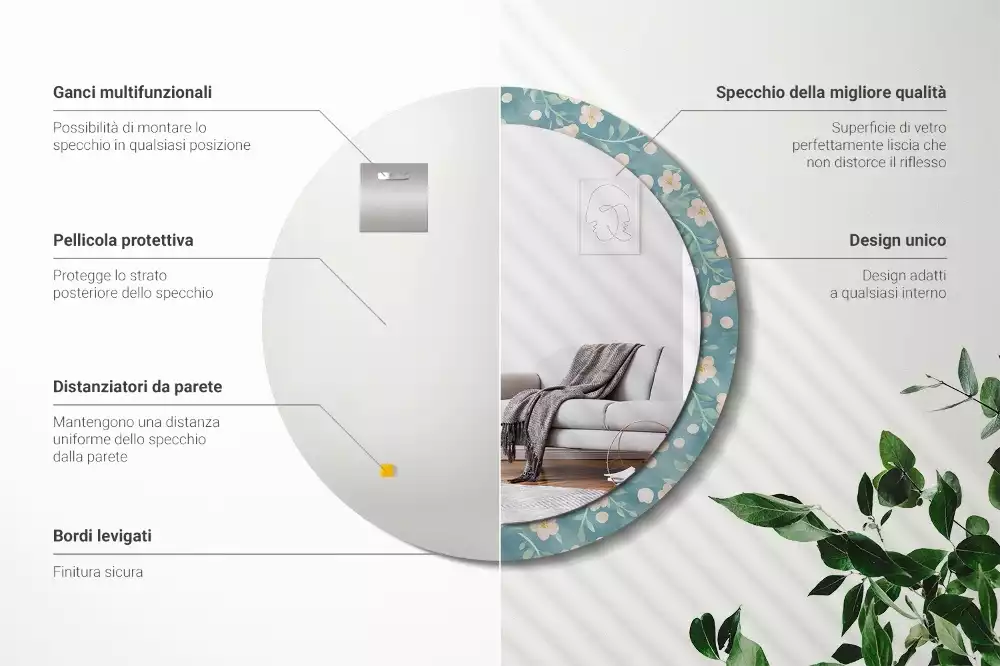 Espelho redondo decorativo Padrão floral