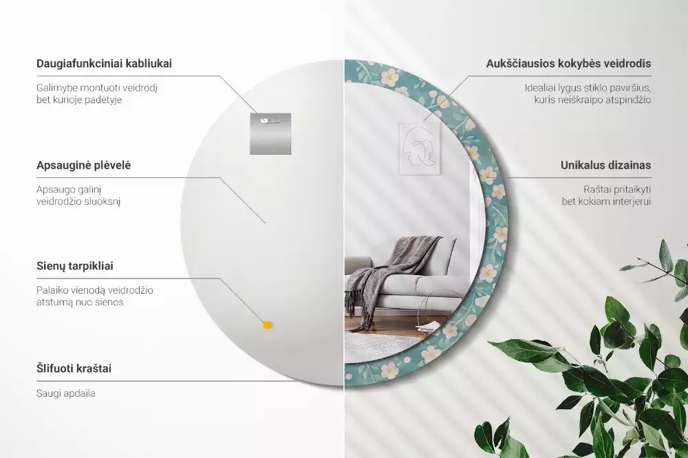 Espelho redondo decorativo Padrão floral