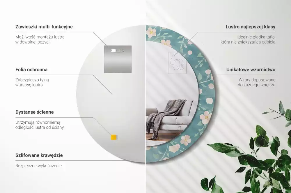 Espelho redondo decorativo Padrão floral