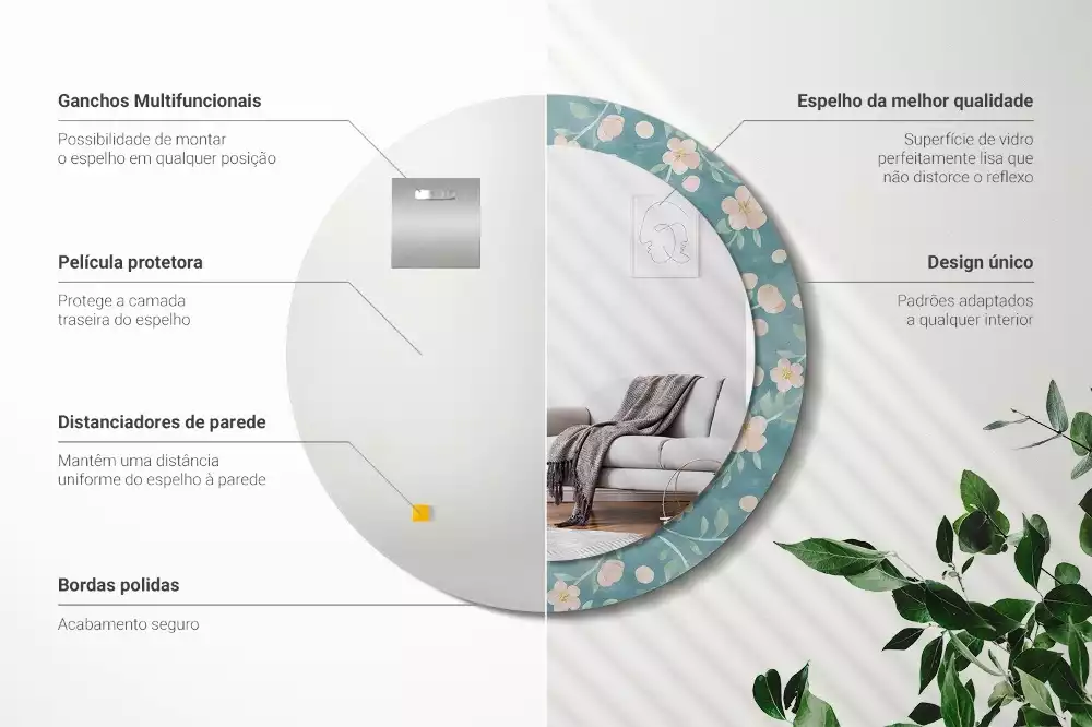 Espelho redondo decorativo Padrão floral