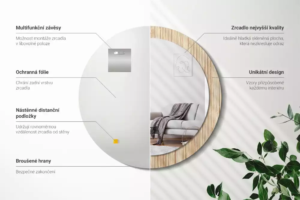 Espelho decorativo redondo palha de bambu