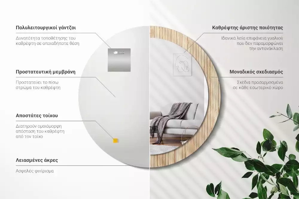 Espelho decorativo redondo palha de bambu