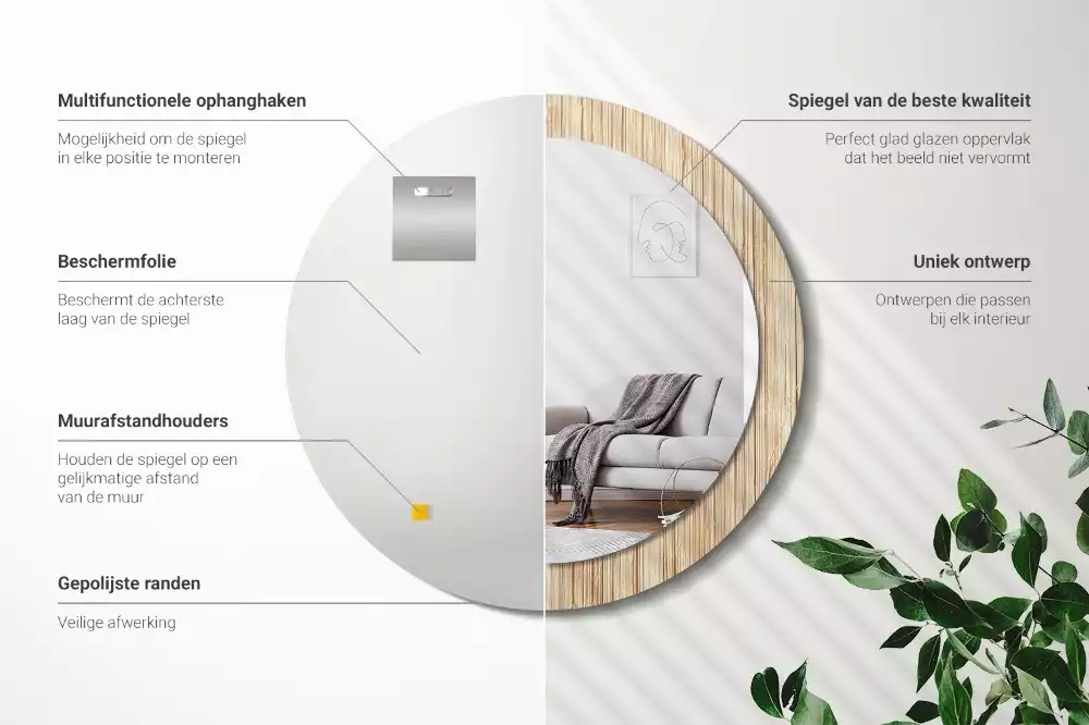 Espelho decorativo redondo palha de bambu