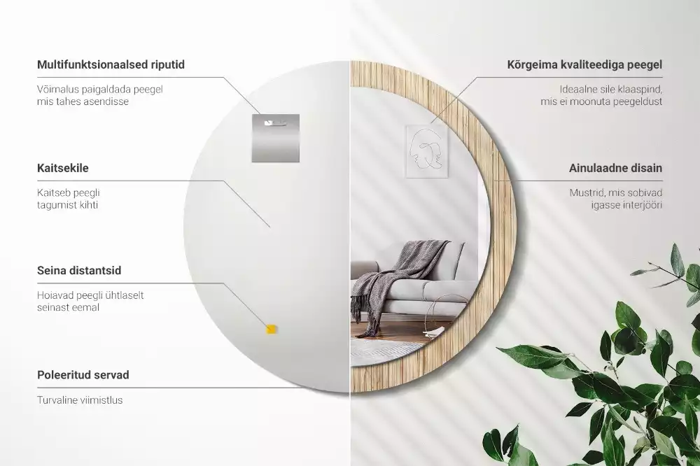 Espelho decorativo redondo palha de bambu