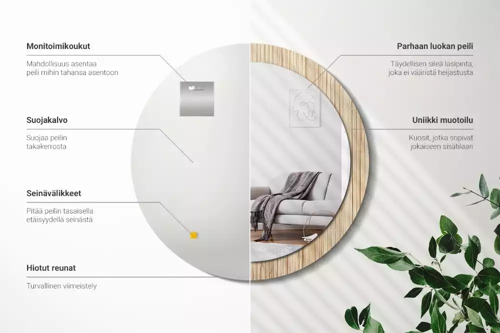 Espelho decorativo redondo palha de bambu