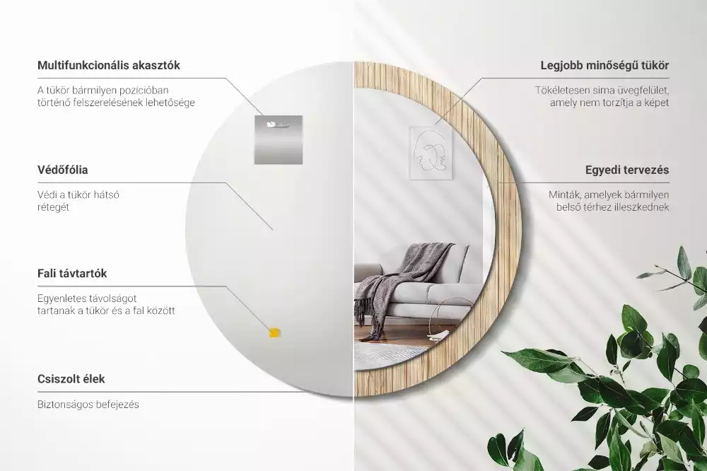 Espelho decorativo redondo palha de bambu