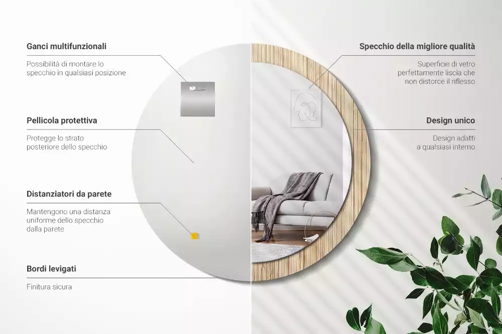 Espelho decorativo redondo palha de bambu