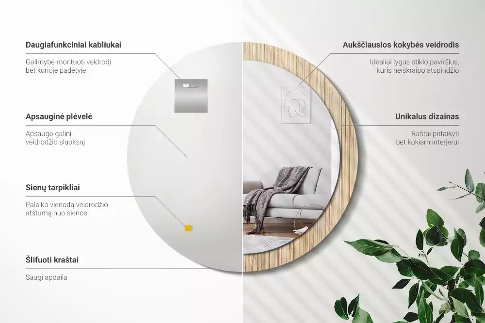 Espelho decorativo redondo palha de bambu