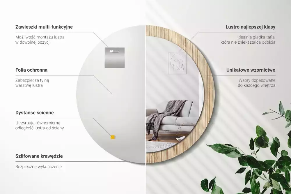 Espelho decorativo redondo palha de bambu