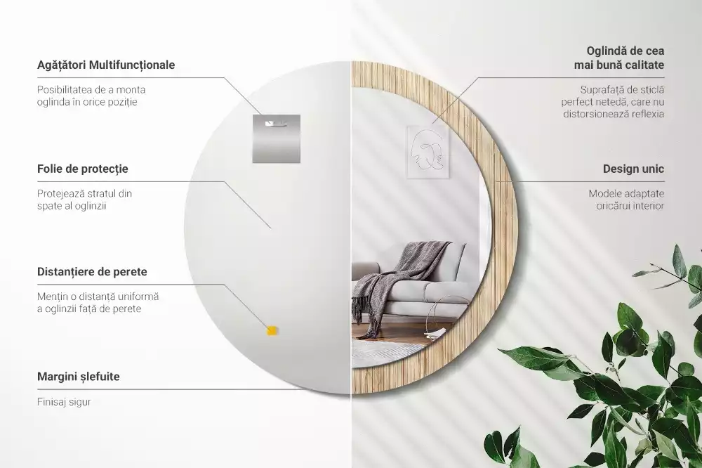 Espelho decorativo redondo palha de bambu