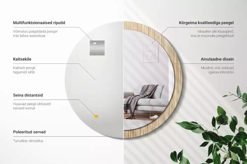 Espelho decorativo redondo palha de bambu