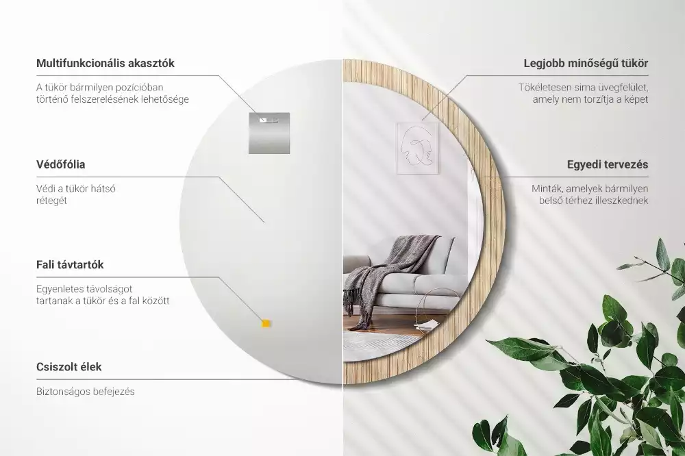 Espelho decorativo redondo palha de bambu