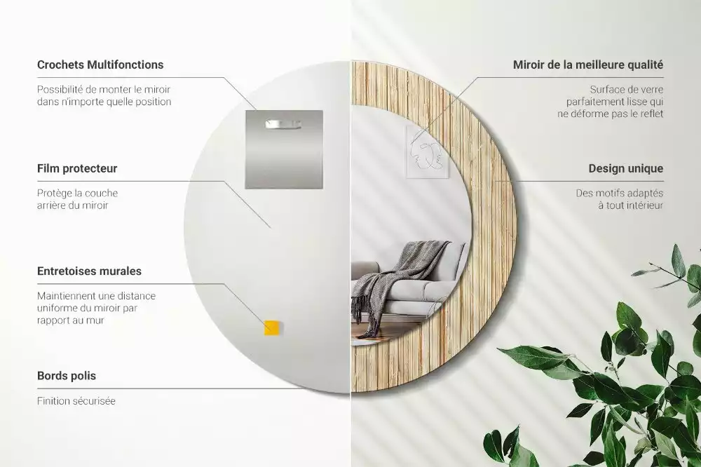 Espelho decorativo redondo palha de bambu