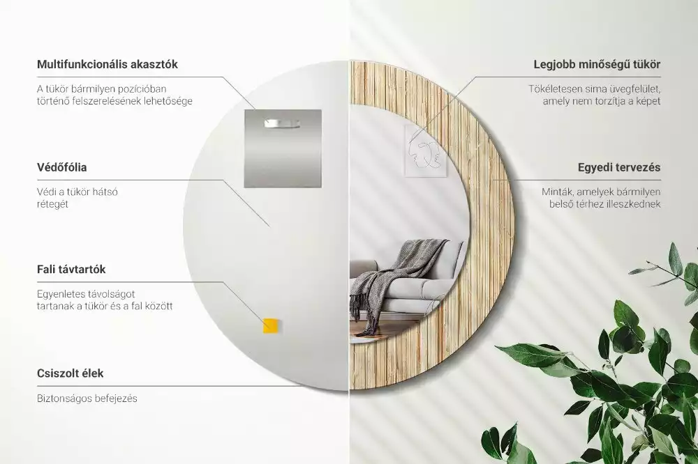 Espelho decorativo redondo palha de bambu