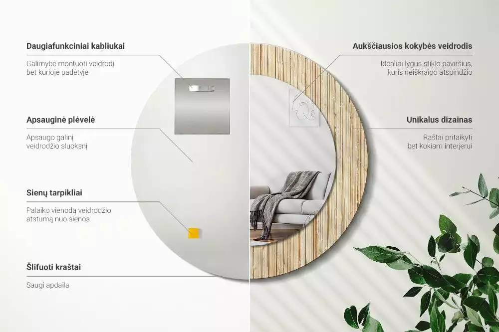 Espelho decorativo redondo palha de bambu