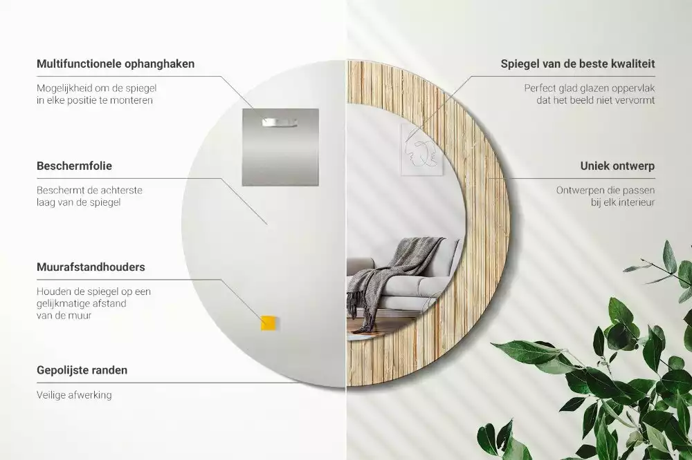 Espelho decorativo redondo palha de bambu