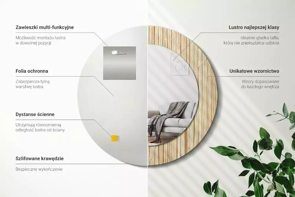 Espelho decorativo redondo palha de bambu