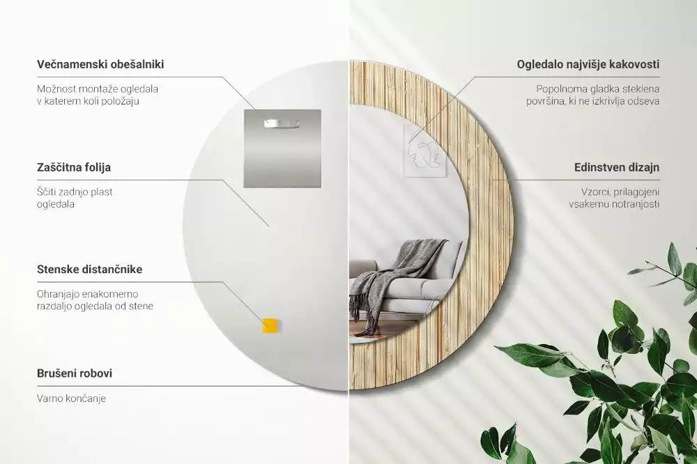 Espelho decorativo redondo palha de bambu