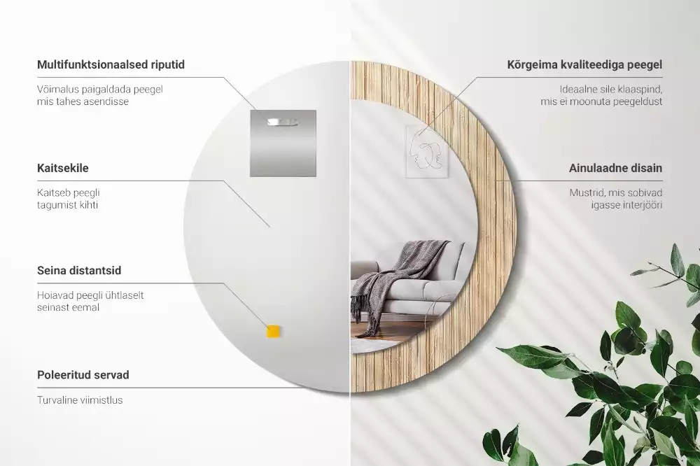 Espelho decorativo redondo palha de bambu