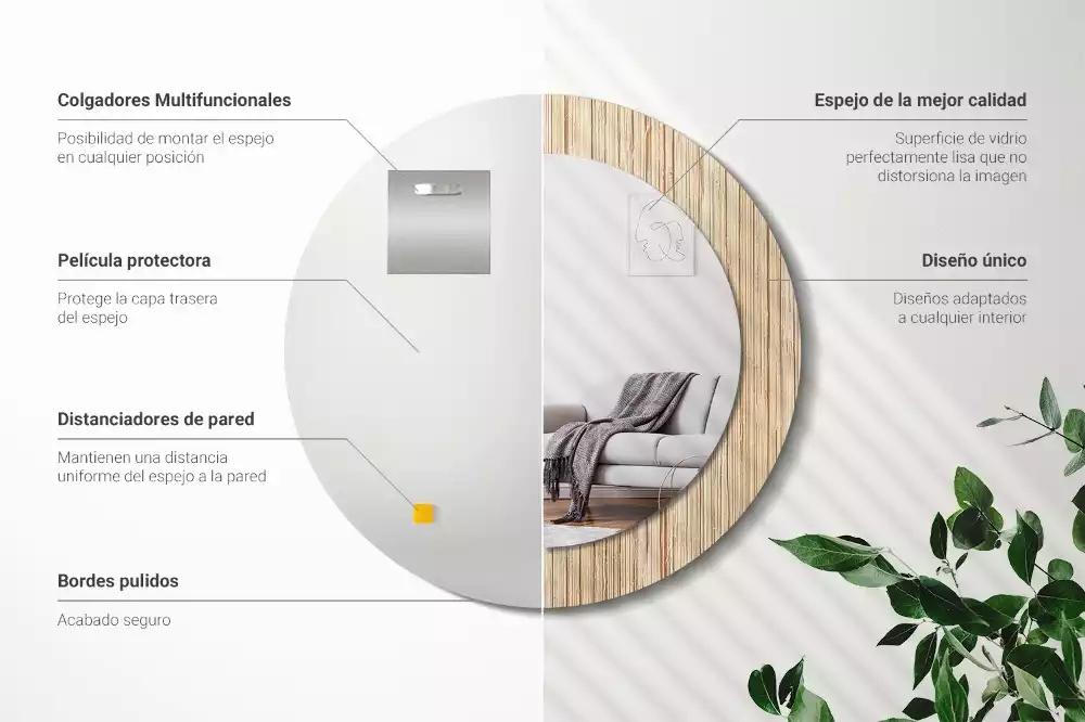 Espelho decorativo redondo palha de bambu