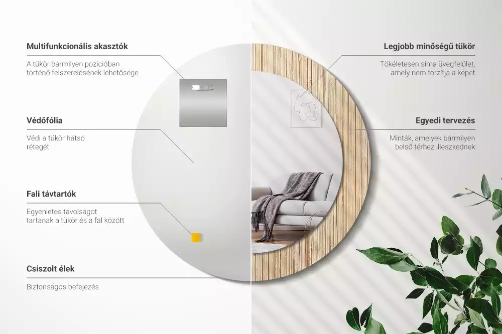 Espelho decorativo redondo palha de bambu