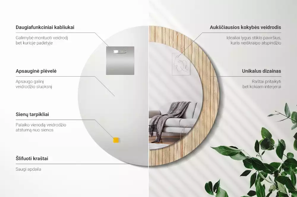 Espelho decorativo redondo palha de bambu