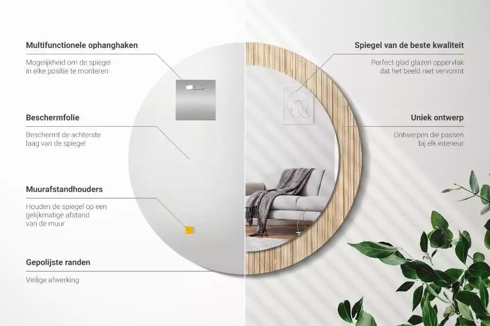 Espelho decorativo redondo palha de bambu